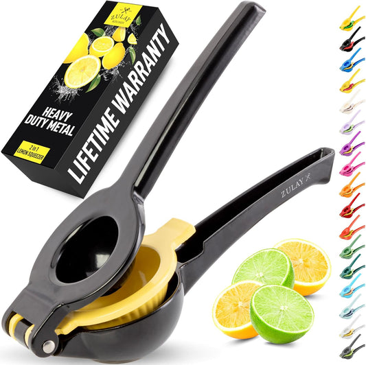 Zulay Kitchen Metal 2-in-1 Lemon Squeezer - Sturdy Max Extraction Hand Juicer Lemon Squeezer Gets Every Last Drop - Easy to Clean Manual Citrus Juicer - Easy-Use Lemon Juicer Squeezer - Yellow/Green