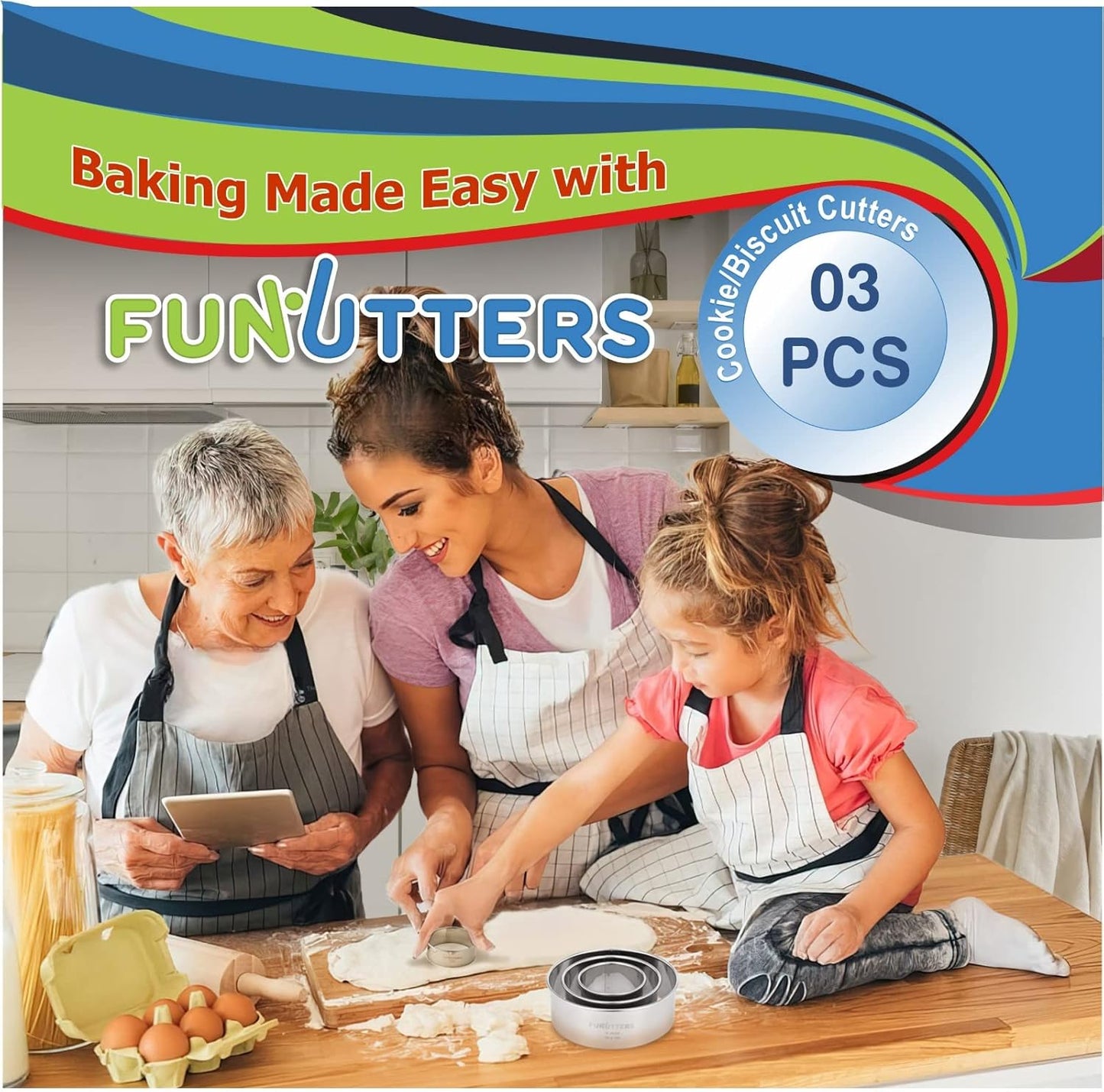 Cookie Cutter Set, 4 Pc. Kit, Measuring 2'', 3'', 4'' and 5'', Round Metal Baking Rings for Pastry, Biscuits, and Dough Cutting, Heavy Duty and Reusable, Multiple Sizes
