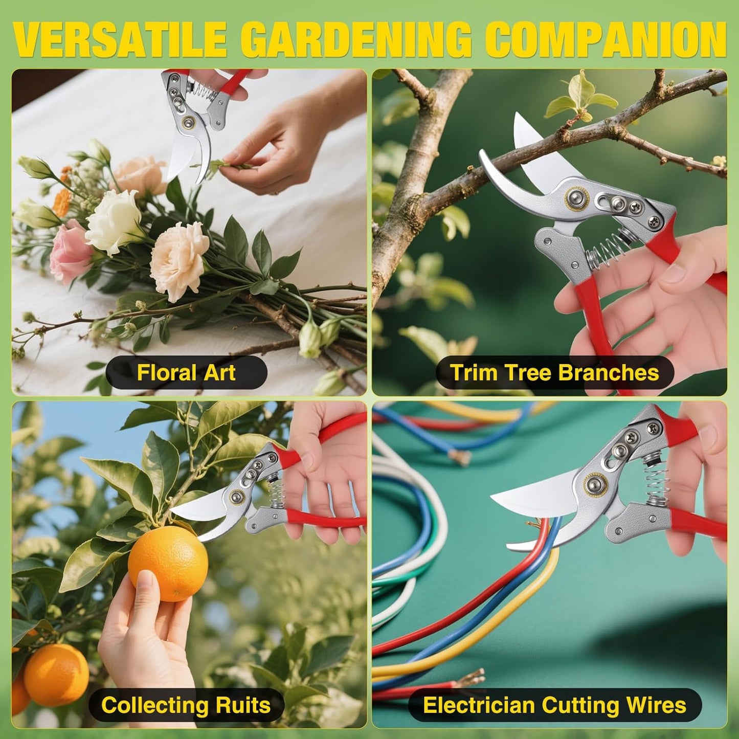 Yesker Pruning Shears Garden Shears 7.8" Professional Garden Scissors Sharp 65 Manganese Steel Blade Heavy Duty Clippers Hand Pruners for Cutting Fresh Flowers Branch Plant Trimming Gardening Tools