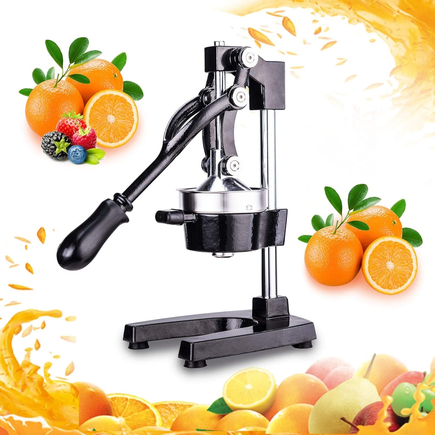 CO-Z Manual Citrus Juicer, Commercial Grade Cast Iron Orange Juicer, Professional Heavy Duty Juice Press with Removable Strainer, Manual Juice Extractor for Orange Lemon Pomegranate Citrus, Black