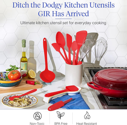 GIR: Get It Right 5-Piece Silicone Ultimate Kitchen Utensils Set - Ladle, Spatula, Flip, Spoon & Spoonula - Non-Toxic Cooking Utensils for Nonstick Cookware, Cooking and Baking - Black