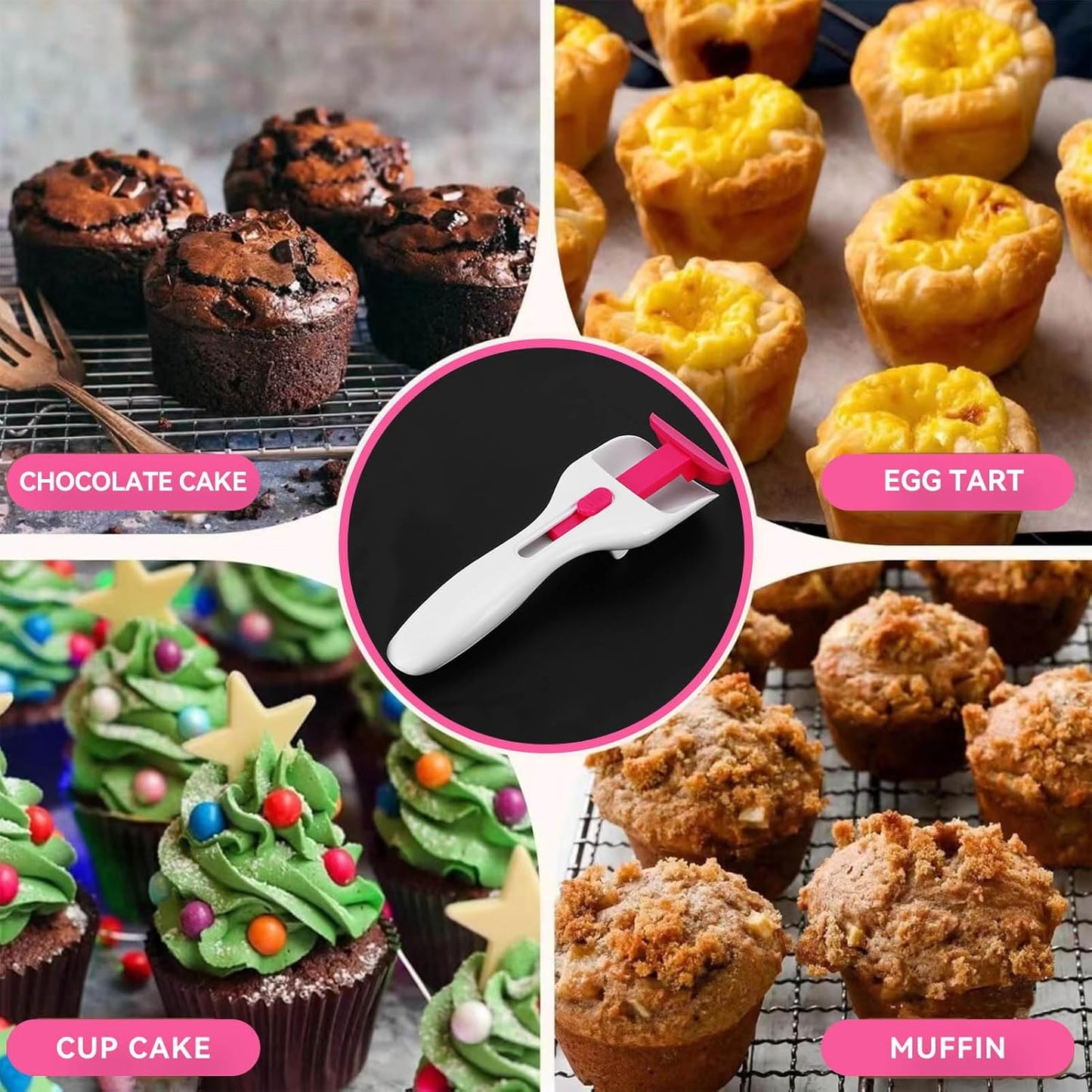Cupcake Batter Scoop, Cupcake Scoop Batter Dispenser Sliding Button Baking Scoop Cake Dispensing Spoon for Baking, Pastry & Cake Decorating