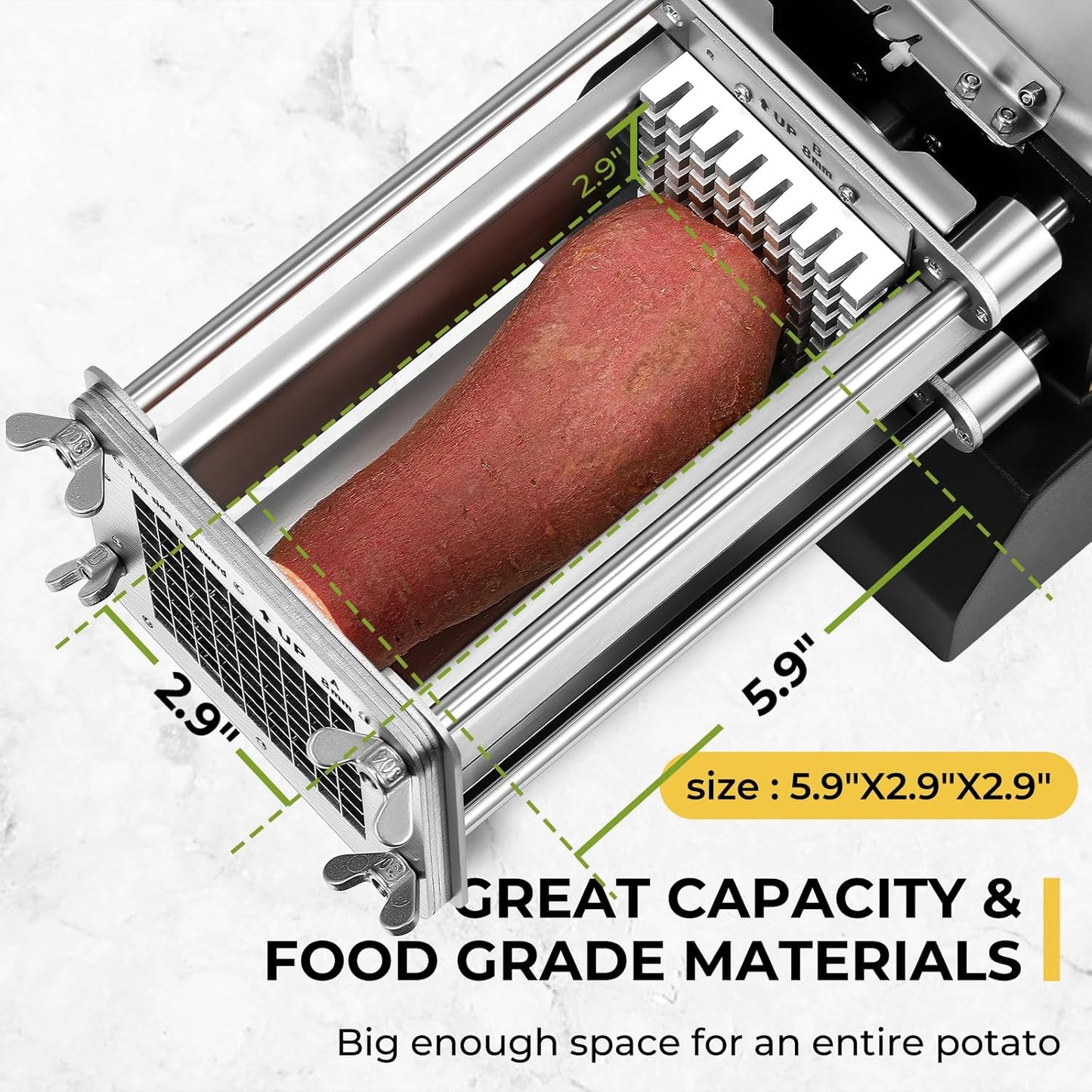French Fry Cutter Electric Potato Cutter Stainless Steel Professional With 4 Blades For Commercial, Home Use & Cucumbers, Carrots, Sweet Potatoes, Black