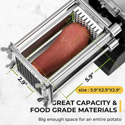 French Fry Cutter Electric Potato Cutter Stainless Steel Professional With 4 Blades For Commercial, Home Use & Cucumbers, Carrots, Sweet Potatoes, Black
