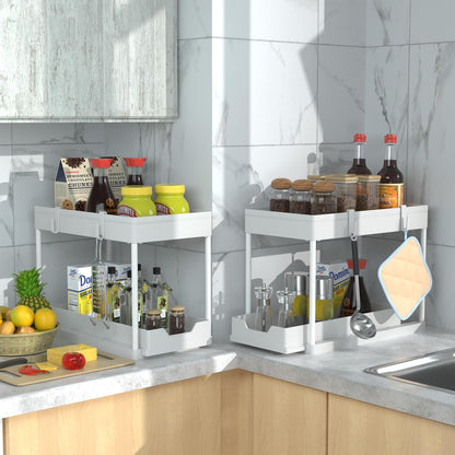 DEKAVA Under Sink Organizer 2 Pack, Bathroom Cabinet Organizer, 2 Tier Sliding Cabinet Basket Organizer Drawer, Multi-Purpose Bath Collection Baskets for Bathroom (Black)