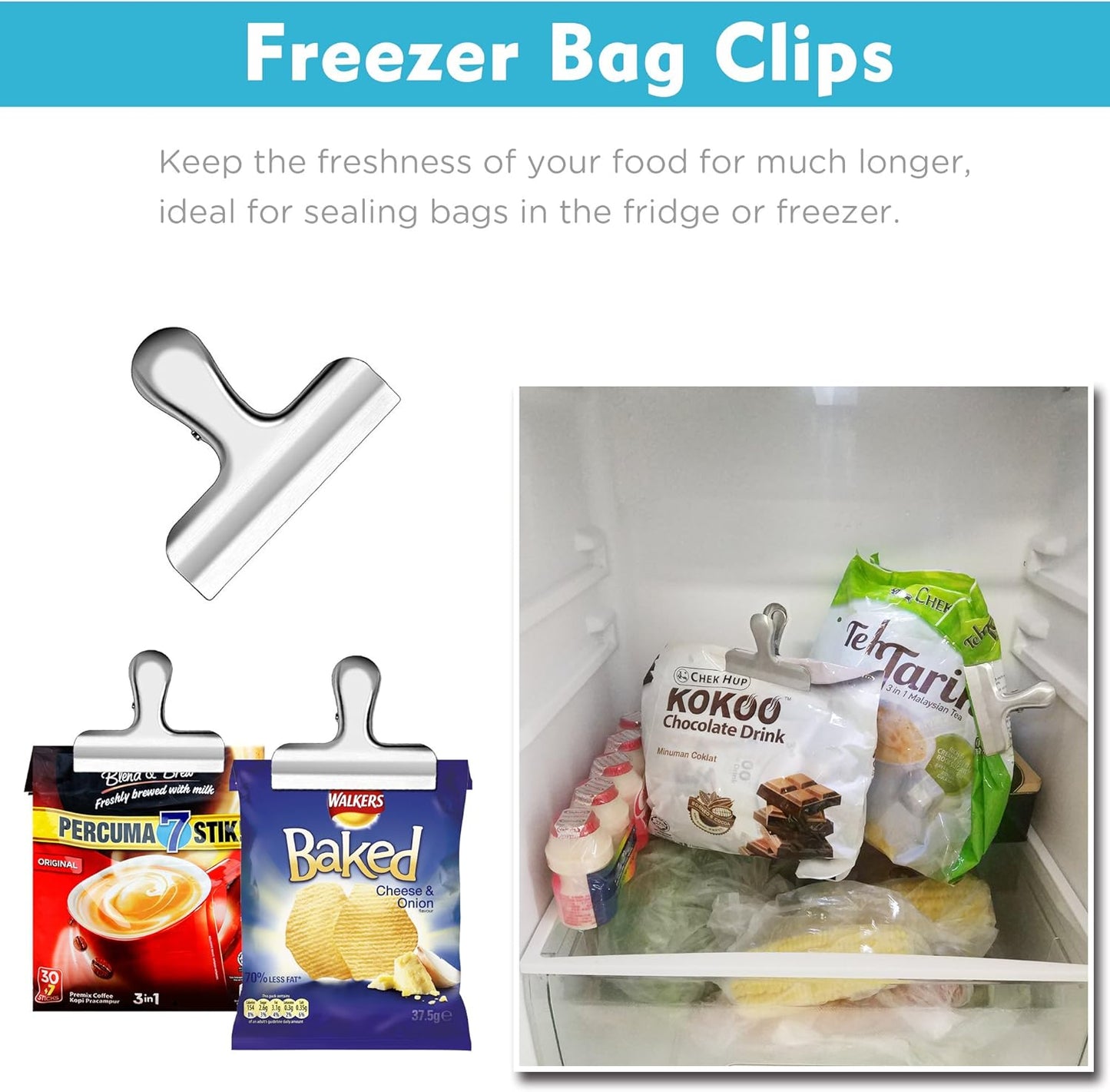 10PCS Wide Metal Chip Clips 3 Inch, Snack Food Bag Sealing Clips, Stainless Steel Paper Clamps Heavy Duty for Kitchen Food Packages and Office