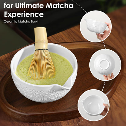 Matcha Whisk Set Matcha Kit - 7 Pcs Japanese Tea Set Includes Matcha Bowl with Spout,Bamboo Whisk with Ceramic Holder,Bamboo Scoop and Rest,Sifter,Tea Towel, for Ceremony Matcha Lovers Gift,Green