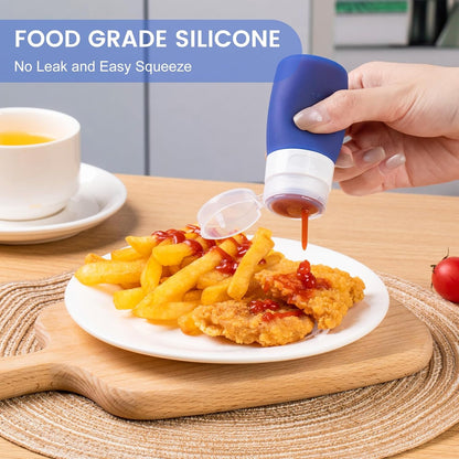MICEBAY Condiment Squeeze Bottles for Sauces, 2-oz Mini Silicone Salad Dressing Container to Go with Reusable Sandwich Bag, Leakproof Ketchup Bottle for Bento Lunch Box, 4 Pack, Candies