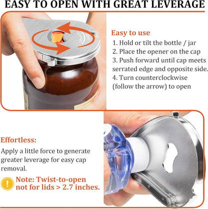 Uinxan Bottle & Jar Opener for Weak Hands & Seniors – 5 in 1 for Vacuum Seals, Soda, Small Jar Lids(0.6"-2.7"), Beer Caps, Pull Tabs – Multifunction Portable Tool for Elderly/Women/Men (Silver)