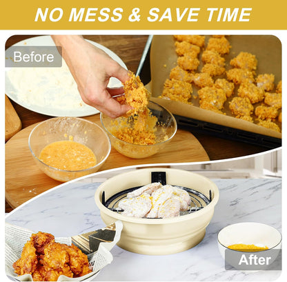 FJNATINH Collapsible Batter Bowl - Mess Free Better Breader Shaker Bowl with Lid Breading Shaker Container - Great for Fried Fish, Fried Chicken, Onion Rings, Wings & More,No Leak,Easy to Store