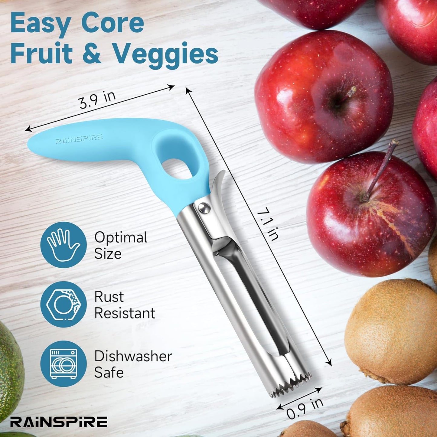Rainspire Apple Corer Tool Kitchen Apple Core Remover Stainless Steel Comfortable Nonslip Handle, Dishwasher Safe, Red
