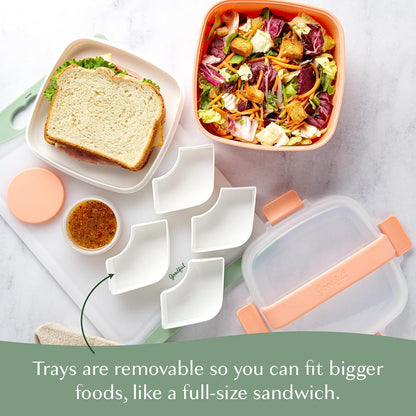 Goodful Stackable Lunch Box Container, Bento Style Food Storage with Removeable Compartments for Sandwich, Snacks, Toppings & Dressing, Leak-Proof and Made without BPA, 56-Ounce, Teal