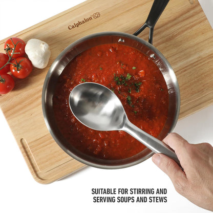 Calphalon Prime Slotted Spoon Skimmer, Stainless Steel Slotted Spoon, Straining Spoon with Navy Silicone Head, Heat-Resistant Nonstick-Safe Kitchen Tool