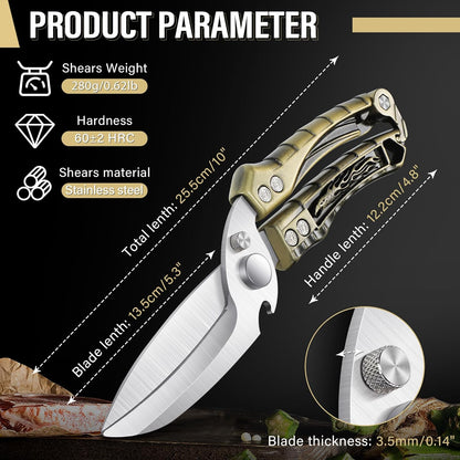 Dream Reach Poultry Shears, Heavy Duty Kitchen Shears with Serrated Edge, No Rust Spring Loaded, Multipurpose Stainless Steel Kitchen Scissors for Chicken, Bone, Meat, Turkey, Fish Thanksgiving Gifts