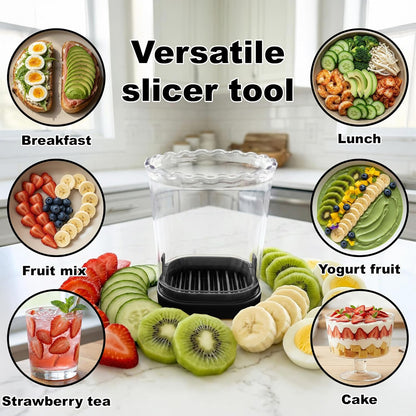 Strawberry Slicer Cup with Push Plate, Fruit Cutter Kitchen Gadget for Egg, Kiwi, Banana, Cucumber, Easy Fruit & Vegetable Slicer, Strawberry Cutter Tool for Quick Safe Cutting (Black)