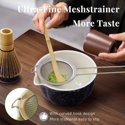 Renmxj Matcha Whisk Set,7 PCS Ceramic Matcha Kit Includes Matcha Bowl with Spout, Matcha Whisk and Holder, Bamboo Scoop, Stainless Sifter, Tea Towel, Unique Gift for Matcha Lovers (Pink)