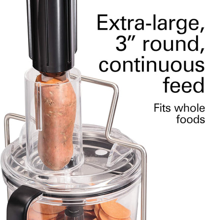 Hamilton Beach Professional Stack & Snap Food Processor & Veggie Spiralizer for Slicing, Shredding and Kneading, Extra-Large 3" Feed Chute Fits Whole Vegetables, 12 Cups, Stainless Steel (70815)