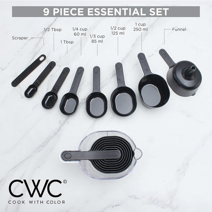 COOK WITH COLOR Measuring Cup Set - 9 PC. Nesting Stackable Liquid Measure Cup, Dry Measuring Cups and Spoons with Funnel and Scraper (Pastel)