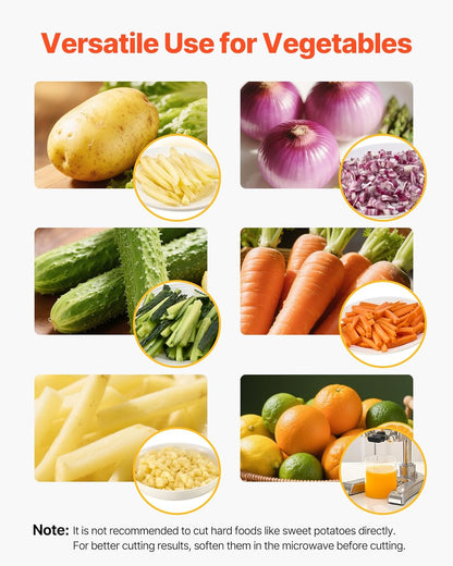 VEVOR French Fry Cutter, Ergonomic Potato Slicer with 3 Blades (1/2", 3/8", 1/4") & Juicer Plate, Easy-Replace Vegetable Chopper Dicer for Carrot, Onion, Lemon, Ideal for Home & Commercial Kitchens