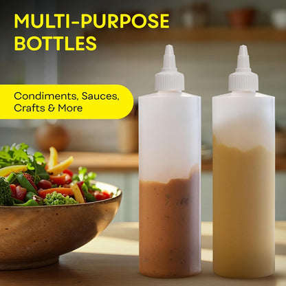 BRIGHTFROM Condiment Squeeze Bottles, 16 OZ Empty Squirt Bottle with Twist Top Cap, Leak Proof - Great for Ketchup, Mustard, Syrup, Sauces, Dressing, Oil, Arts and Crafts, BPA FREE Plastic - 2 PACK