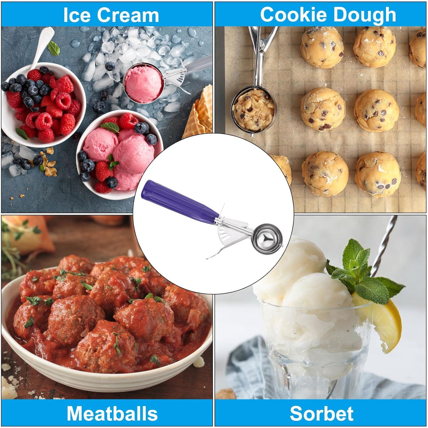 PATIKIL 3/4 Ounce Ice Cream Scoop with Trigger, Stainless Steel Portion Cookie Scoop with Thumb Trigger for Cookie Dough Cupcake Batter Baking, Purple 22ML