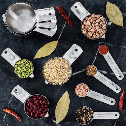Hudson Essentials Stainless Steel Measuring Cups and Spoons Set - Stackable Set with Spout (11 Piece Set)