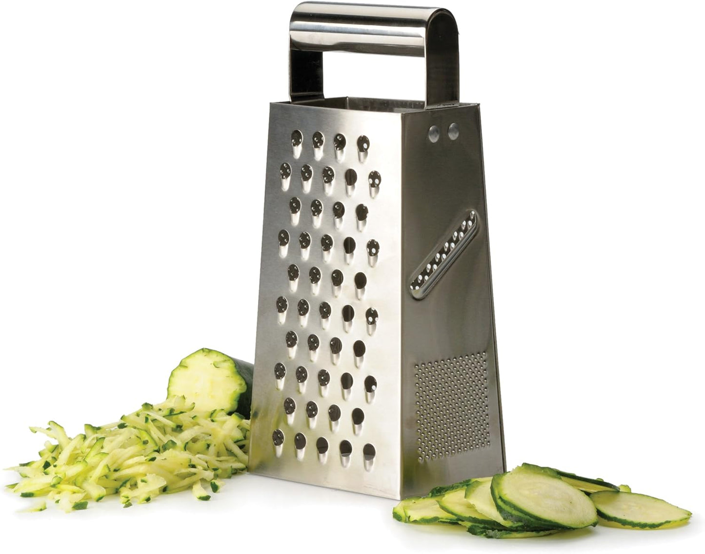 RSVP International Endurance Kitchen Collection Multi-Use Cheese Grater Handheld Potato Slicer Shredder for Hard & Soft Cheeses, Vegetables & Zesting, 6 x 5 x 9-3/4-Inch, Non-Slip Bottom