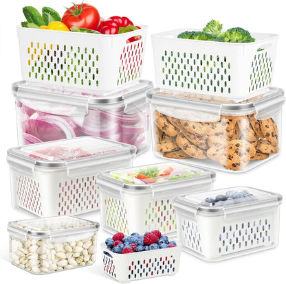 TBMAXS 5 Pack Fruit Storage Containers for Fridge Food Container with Colander Airtight BPA Free Plastic Berry Keeper Produce Vegetable Saver Bins Keep Fresh