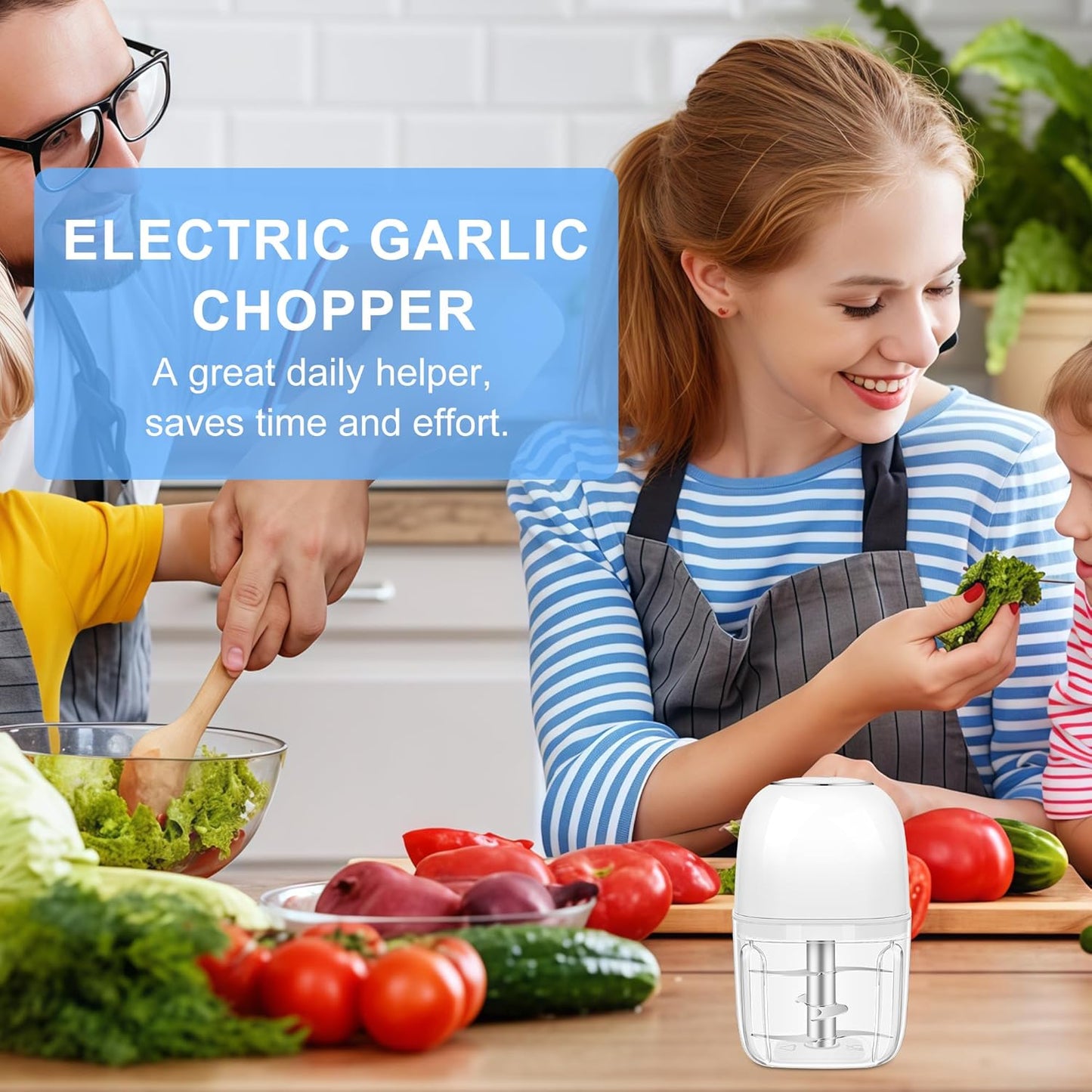 Electric Garlic Chopper, 1.4 Cup Mini Garlic Mincer Food Chopper Portable, Small Food Processor with USB Charging for Onion, Chili, Ginger, Veggie, Meat (350ML)