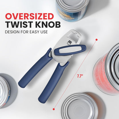 Zulay Kitchen Can Opener with Large Bottle Opener - Heavy Duty Stainless Steel Manual Can Opener with Turn Knob and Soft Grip Handles - Black