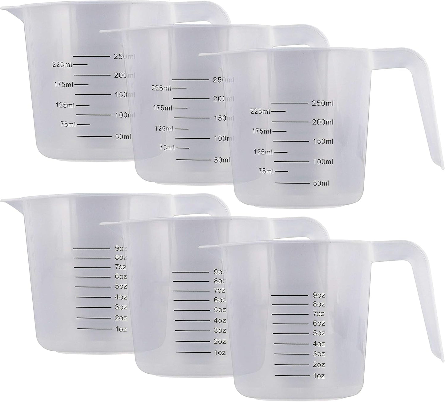 U.S. Kitchen Supply Plastic Measuring Cups with Handles - 8 oz (250 ml) Liquid Measuring Cup Set of 6 - Clear Microwave Safe Kitchen Cups - Measure in mL or Ounces, Measurement Cup for Cooking