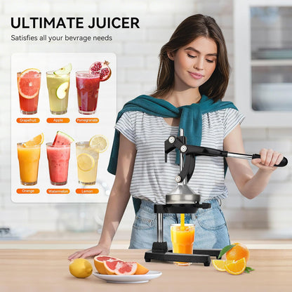NCUE Cast Iron Juicer, Heavy-Duty Manual Juicer Hand Press, Citrus Juicer for Lemons, Oranges, Pomegranates, Grapefruits, and Other Fruits, Easy-To-Use and Clean Stainless Steel Lemon Squeezer (Black)