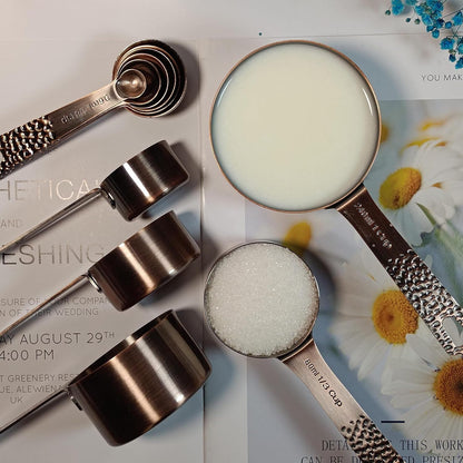 Measuring Spoons Set, 18/8 Stainless Steel Measuring Spoons Set for Dry&Liquid, Metal Metric & US Measuring Spoon with 1 Leveler and Locking Ring for Kitchen & Baking
