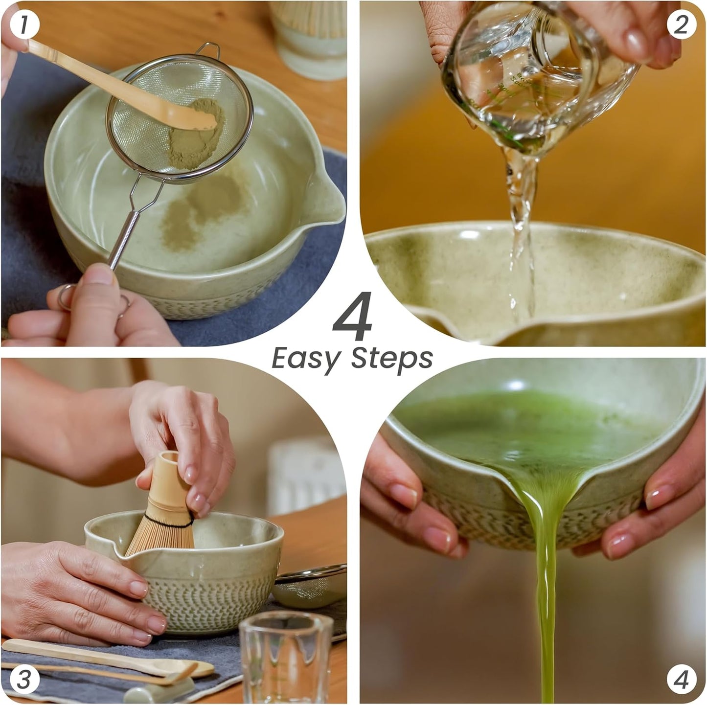 Matcha Whisk Set - 15 OZ Matcha Bowl with Spout and Bamboo Matcha Scoop - Bamboo Whisk (Chasen) - Matcha Kit for Japanese Tea Ceremony