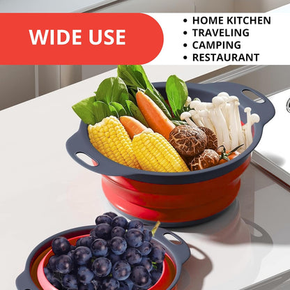 White Round Silicone Collapsible Colander – Silicone Round Kitchen Strainers with Plastic Handles Small Foldable Kitchen Strainer Perfect for Draining Pasta Vegetable and Fruit