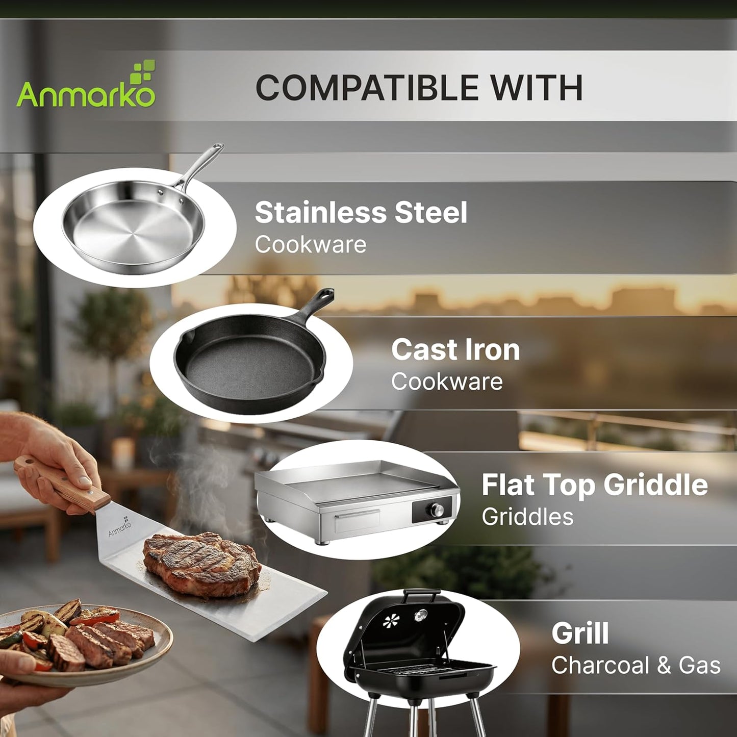 Stainless Steel Metal Spatula Set - Teppaniyaki Spatulas - Griddle Scraper Flat Spatula Pancake Flipper Hamburger Turner - Metal Utensil great for BBQ Grill Flat Top Cast Iron Griddle Accessories