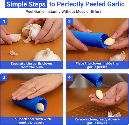 Silicone Garlic Peeler Tube – Easy Garlic Skin Remover Tool – Odor-Free, BPA-Free, Dishwasher Safe – Hand-Friendly Garlic Roller – Black & Blue Kitchen Gadget for Fast, Safe, Effortless Cooking