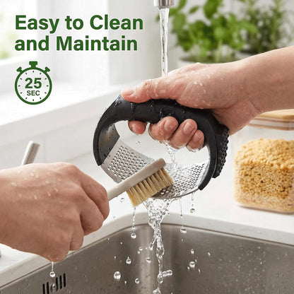 Stainless Steel Garlic Press Rocker Set – Ergonomic Garlic Crusher and Mincer Tool for Effortless Pressing. Includes Silicone Peeler and Cleaning Brush. Dishwasher Safe Kitchen Gadget (Black Handle)