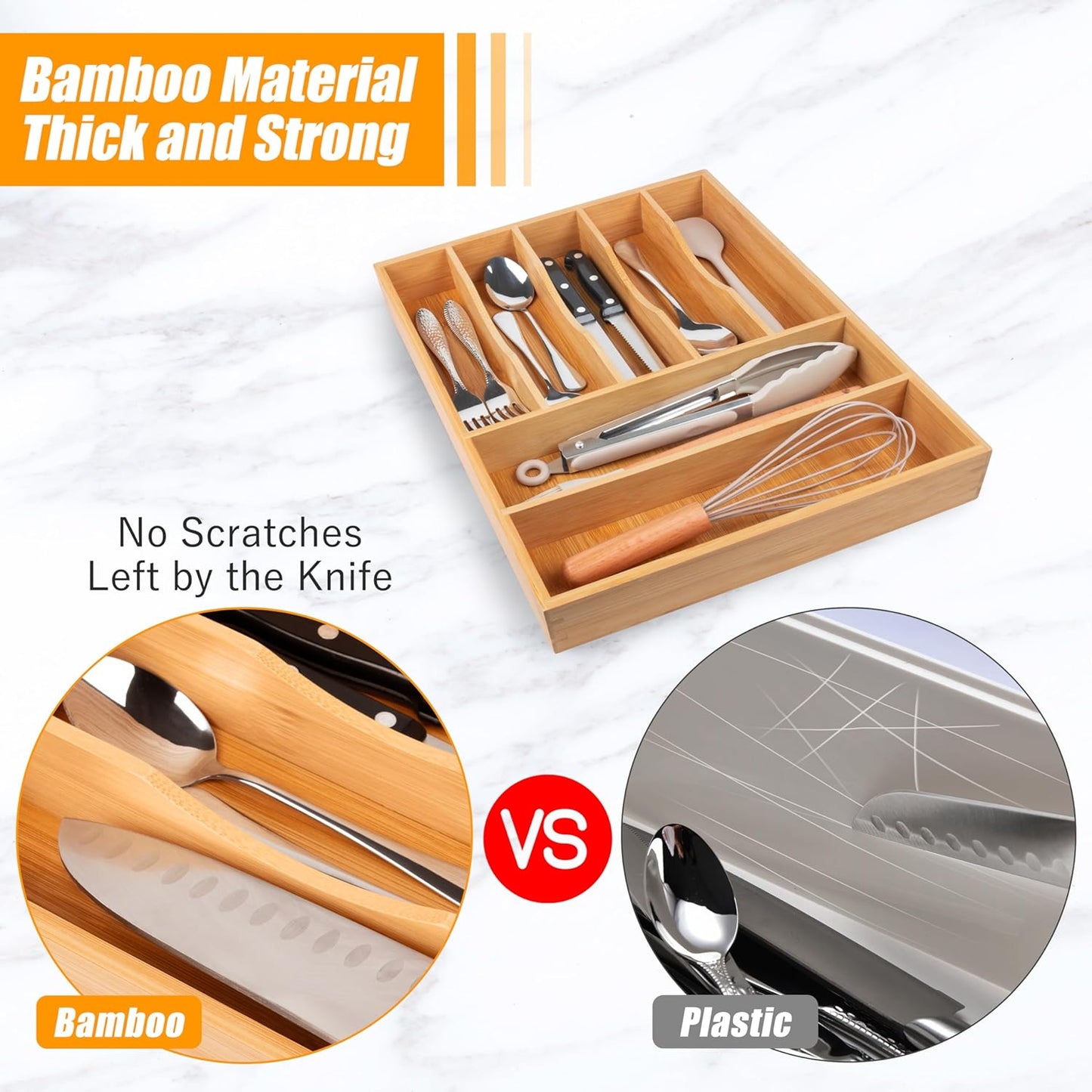 Bellsal Silverware Organizer Kitchen Drawer Organizer Expandable Bamboo Utensil Holder Cutlery Tray for Kitchen Utensil and Flatware Bedroom Office
