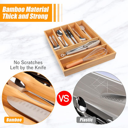Bellsal Silverware Organizer Kitchen Drawer Organizer Expandable Bamboo Utensil Holder Cutlery Tray for Kitchen Utensil and Flatware Bedroom Office