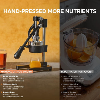 CO-Z Manual Citrus Juicer, Commercial Grade Cast Iron Orange Juicer, Professional Heavy Duty Juice Press with Removable Strainer, Manual Juice Extractor for Orange Lemon Pomegranate Citrus, Black