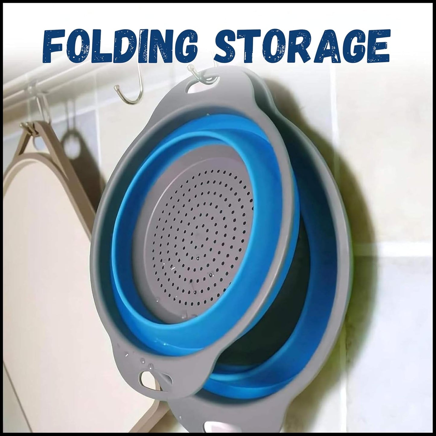 Collapsible Colander Set of 2, Foldable Silicone Pasta Strainer with Handles, 2 Pack Space Saving Kitchen Colander for Fruits,Space Saving Pasta Strainer Basket for Fruits & Vegetables