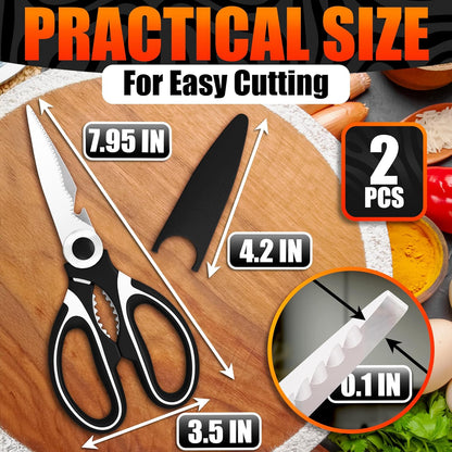 2 in 1 Kitchen Scissors for Food – Stainless Steel Blade & Plastic Cutting Board Scissors with Safety Lock | 9.5" Tomato Knife, Fruit & Vegetable Cutter – Easy-to-Use Kitchen Shears for Meat, Cheese