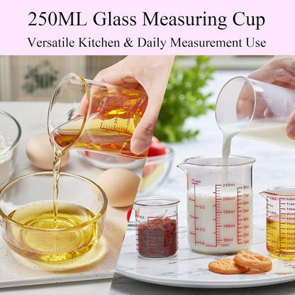 High Borosilicate Glass Measuring Cup-V-Shaped Spout，Glass Measuring Beaker for Kitchen or Restaurant, Easy to Read, 60 ML (2 Oz)-Pack of 2