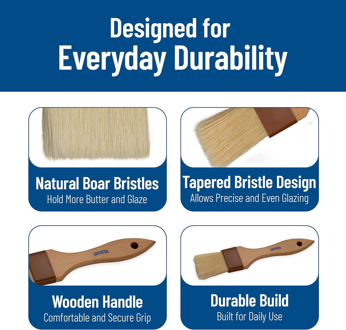 SPARTA Kitchen Basting Brush – 4037300 Basting Brush for Cooking Flat Boar Bristle Brush, Hardwood Handle for Kitchens, Restaurants, Catering, High Heat Food Prep, 1.5in