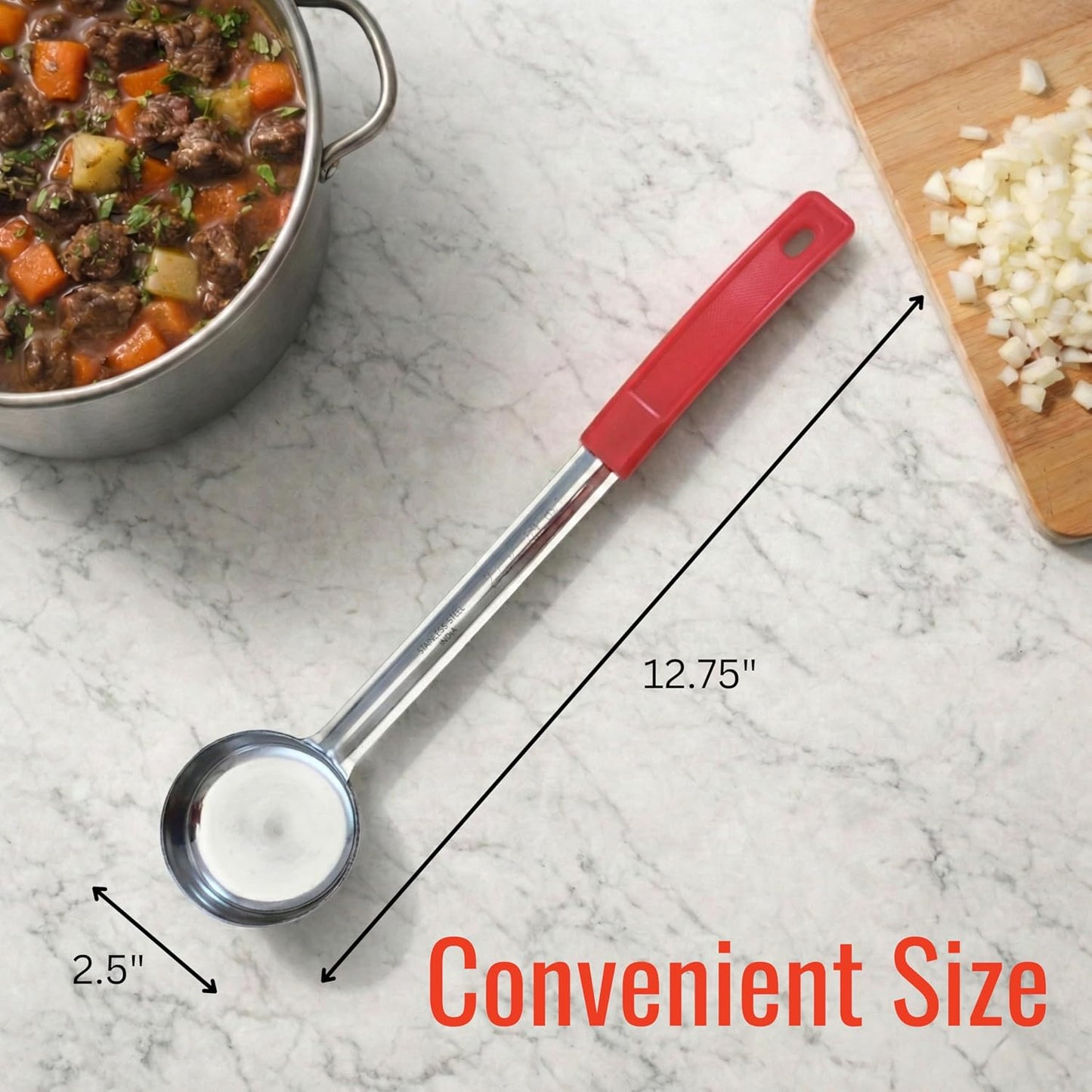 8 Ounce Solid Stainless Steel Portion Control Ladle Spoon for Measuring and Serving; Commercial Grade Serving Scoops [Pack of 2]