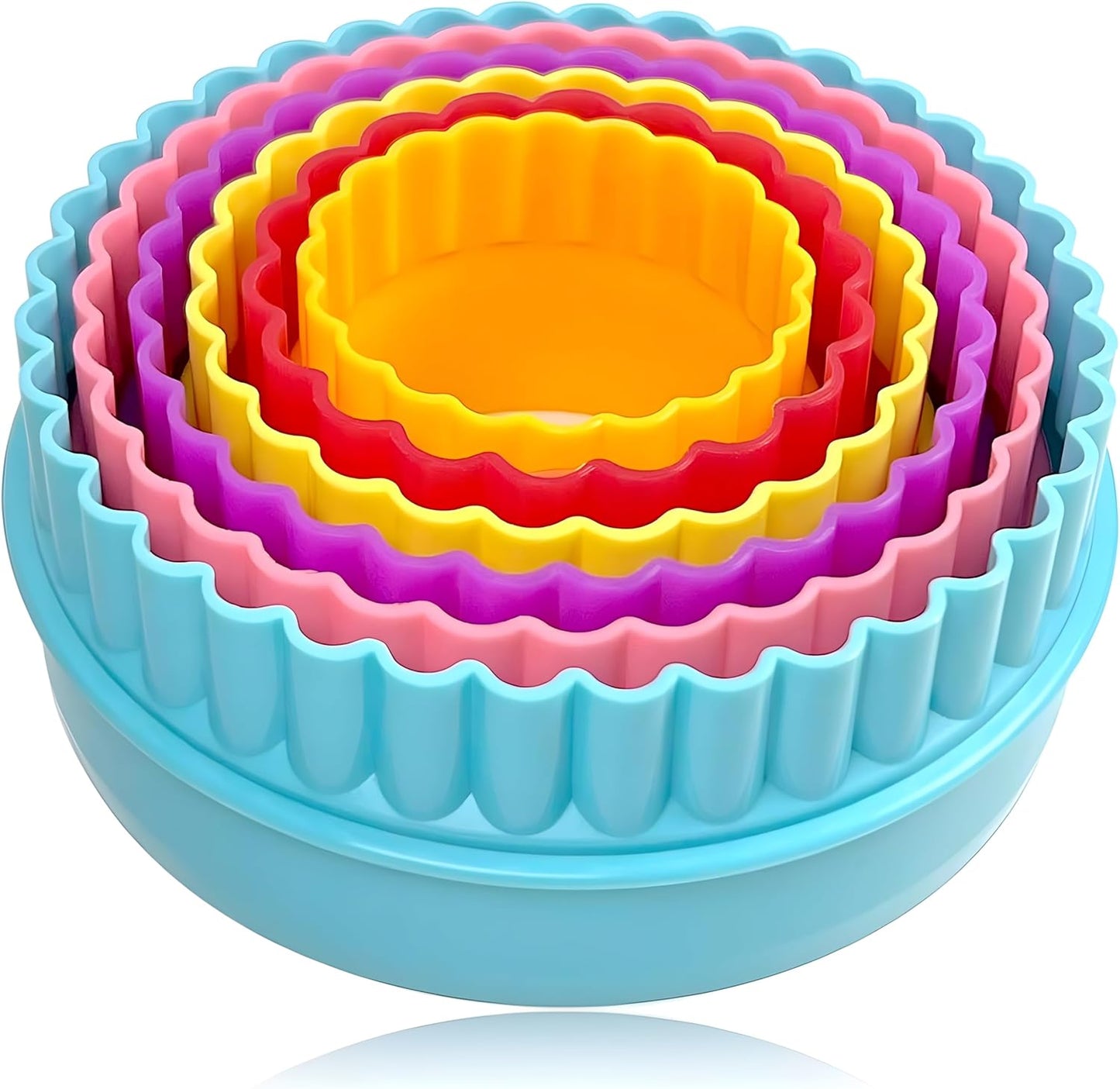 Cookie Biscuit Cutter Set, 6-Pack Dual-Sided Round Plastic Cutters, Smooth & Ruffled Edges, Multi-Size Shapes for Cookies, Cake, Fruit & Vegetables
