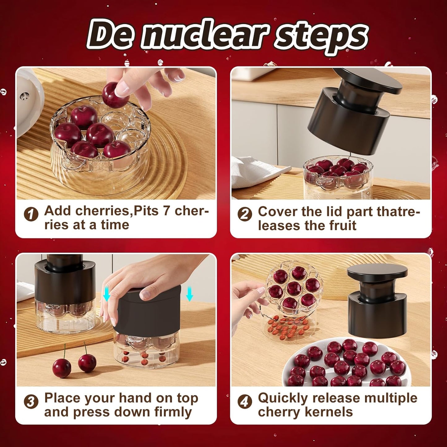 Cherry Pitter Multiple, Quick Release Multi Cherries Stoner Pitter 7-in-1, Push Button Cherr'y Core Pit'ter Tool with Splatter Protector, Pit Seed Remover for Making Jam Cherry Dishes