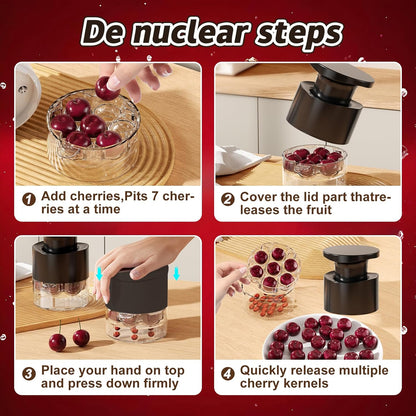 Cherry Pitter Multiple, Quick Release Multi Cherries Stoner Pitter 7-in-1, Push Button Cherr'y Core Pit'ter Tool with Splatter Protector, Pit Seed Remover for Making Jam Cherry Dishes