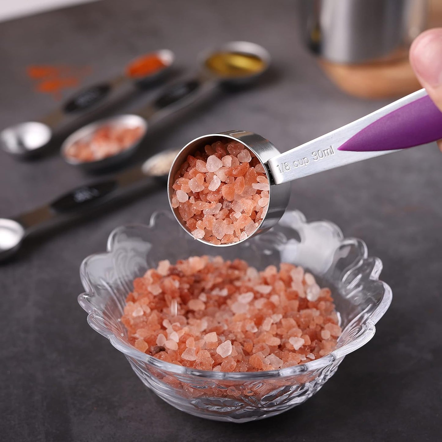 Measuring Cups and Spoons Set Stainless Steel Includes 8 Heavy Duty Measuring Cups 8 Double Sided Magnetic Measuring Spoons and 1 Leveler for Dry and Liquid Ingredients